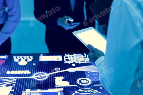 Preview: Hands holding using digital tablet in a technology meeting