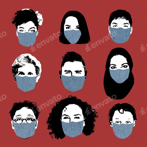 Preview: People wearing face masks during coronavirus pandemic mockup
