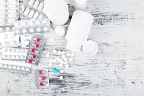 Preview: Pills. Medicine Pills in blister pack. Tablets and bottle.