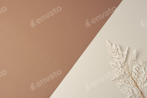 Preview: Cosmetic background with flowers on brown and beige. Flat lay, copy space