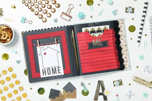 Preview: Concept of scrapbooking, scrapbooking for holiday, hobby concept, top view