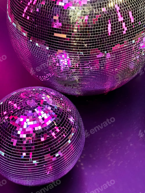 Preview: Vibrant closeup of colorful disco balls.