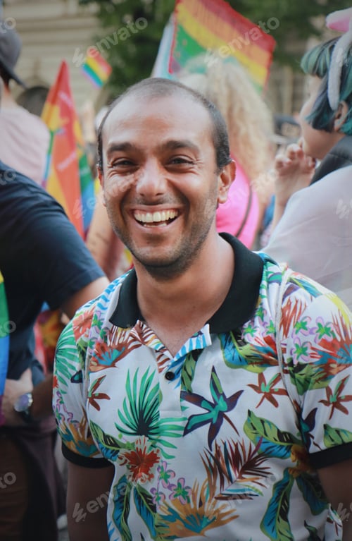 Preview: Man smiling on a gay pride in Sofia, Bulgaria