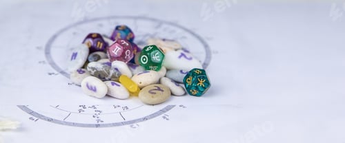 Preview: Numerology numbers on the table astrology. Selective focus.