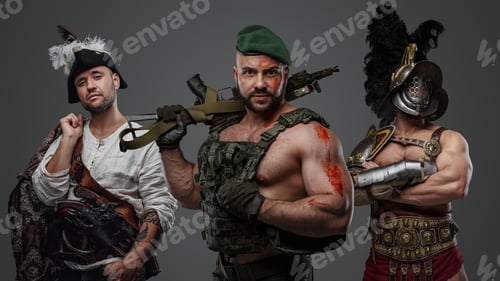 Preview: Military man with greek warlord and viking on his sides