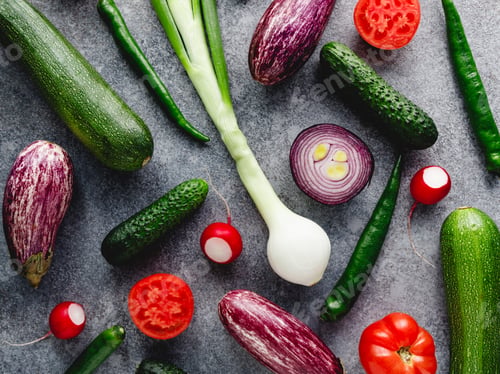 Preview: Colorful summer pattern with different fresh vegetables