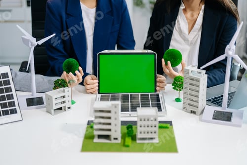 Preview: business team people planning and discussing on recycle reduce reuse policy symbol in office