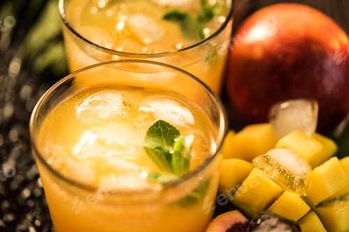 Preview: Glasses of juices. Refreshments and summer drinks