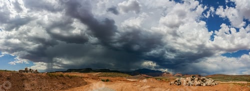 Preview: Ominous Stormy Sky and Cumulus Clouds with Rain Pano in the Desert.