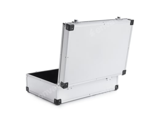Preview: Open modern suitcase on white background