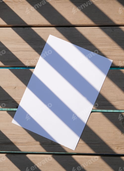 Preview: poster mockup on rustic wooden background with shadow stripes