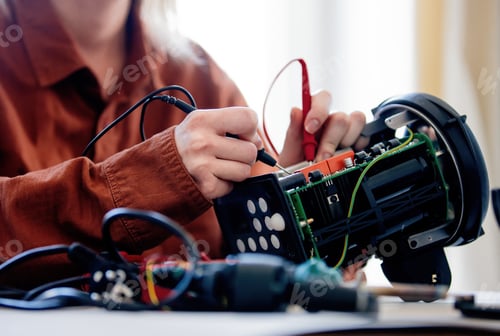 Preview: woman repairing electrical appliance at home