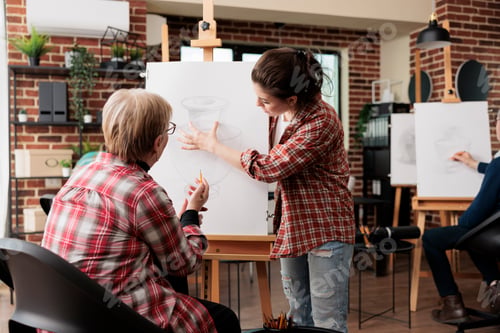 Preview: Woman teaching to draw in art class