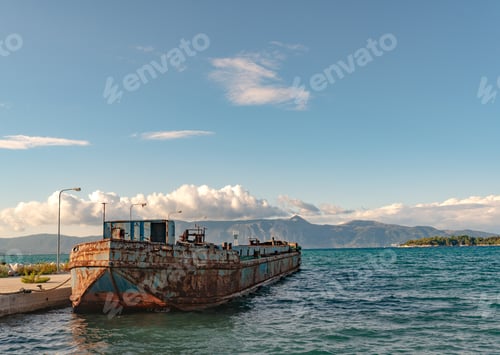 Preview: Old argosy near Corfu island coast