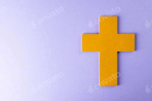 Preview: Composition of christian ash wednesday cross on purple background with copy space