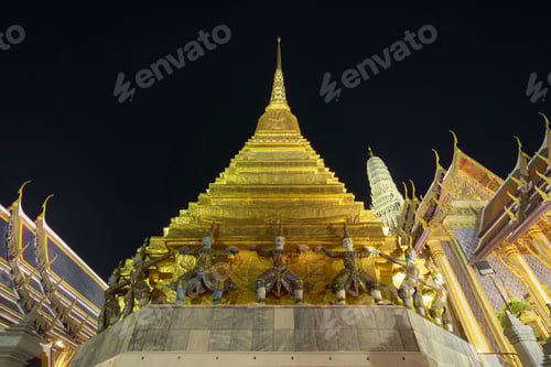 Preview: Golden pagoda at Temple of the Emerald Buddha in Bangkok, Thailand. Wat Phra Kaew and Grand palace