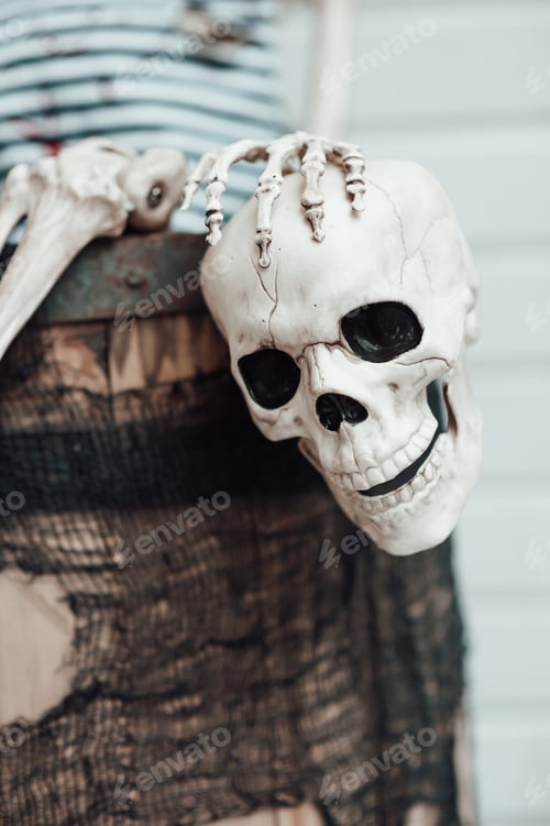 Preview: Halloween skeleton character in pirate costume with cocked hat black
