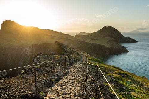 Preview: Beautiful hiking trial on Sao Lourenco in Madeira, Portugal at sunrise.