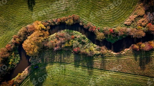 Preview: Aerial autumn view of a meandering stream