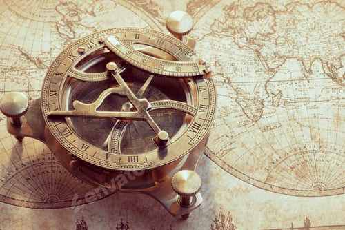 Preview: Old compass over ancient map