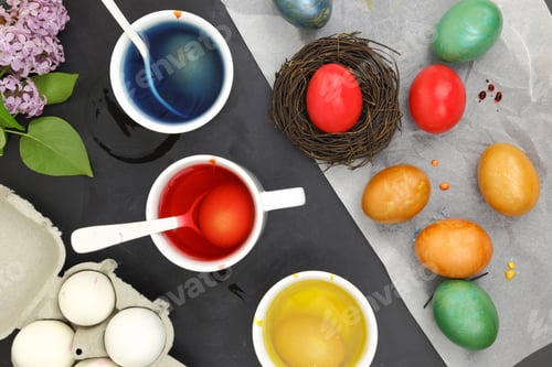 Preview: Colored Easter eggs and liquid color dyes