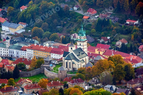 Preview: Aerial view of the Town castle in Kremnica. Slovakia.