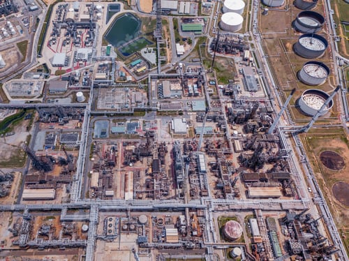 Preview: Petrochemical oil refinery in Bangkok City, Thailand. Oil and gas tanks in industry factory.