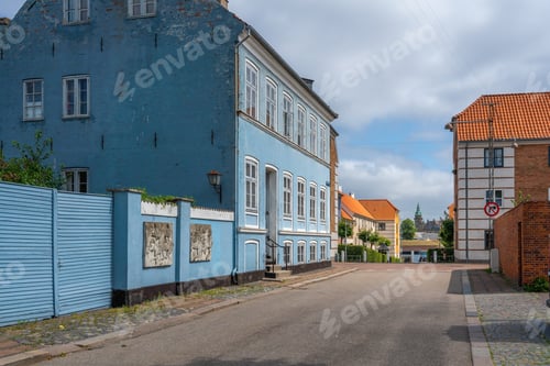 Preview: Elsinore Street with Kronborg Castle on background - Helsingor, Denmark