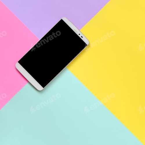 Preview: Modern smartphone with black screen on texture background of fas