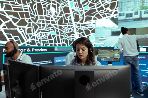 Preview: Call center operator transmitting parcel gps coordinates to customers
