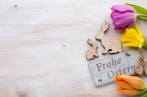 Preview: Easter and spring decoration, flowers and eggs.