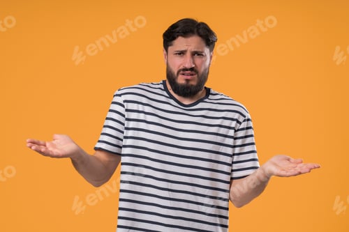 Preview: Confused Man Shrugging with Striped Shirt