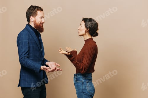 Preview: Man and woman couple in a relationship quarrel, yelling, psychological violence in the family