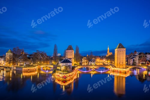 Preview: Tourist area "Petite France" in Strasbourg, France and covered bridges