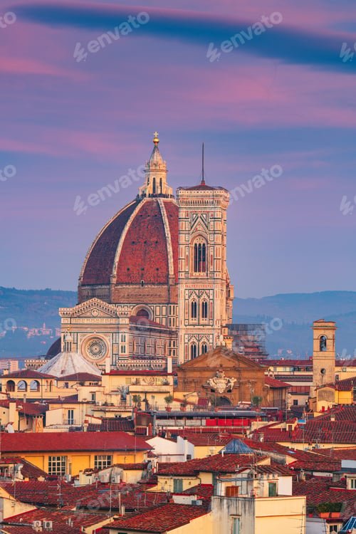 Preview: Florence, Italy skyline with landmark buildings at dusk over the Duomo