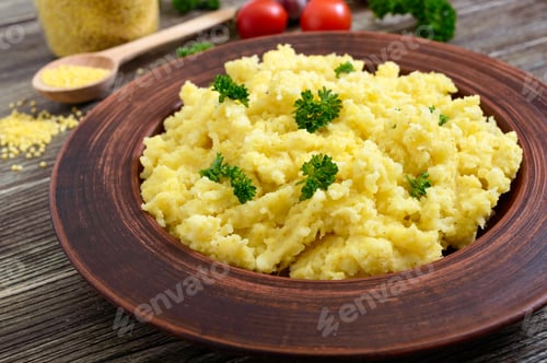 Preview: Useful millet porridge in a clay bowl. Lenten menu. Vegan Dishes