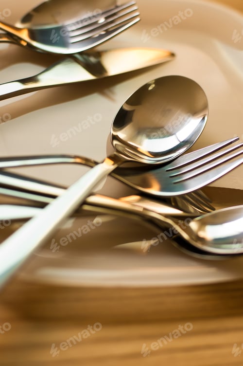 Preview: Plate and cutlery on wood table