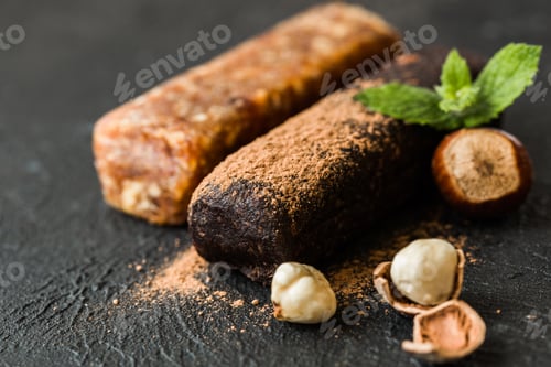 Preview: Raw pressed date with nuts and fruit bars. Healthy gluten free snack for energy and diet