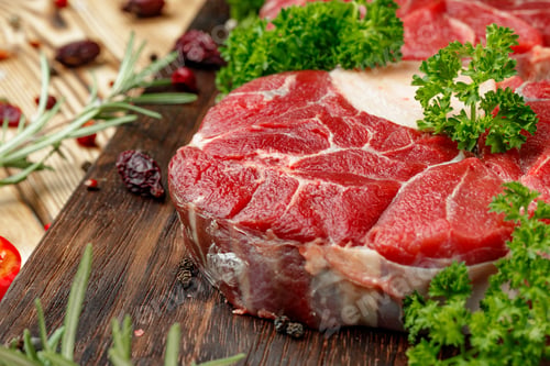 Preview: Raw meat slice for grill with seasoning