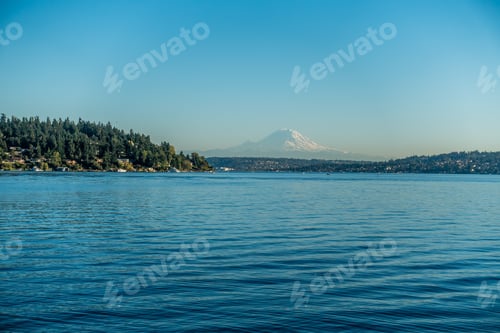 Preview: A View Of Mount Rainier Across Lake Washington. Shot Taken At Seward Park In Seattle.
