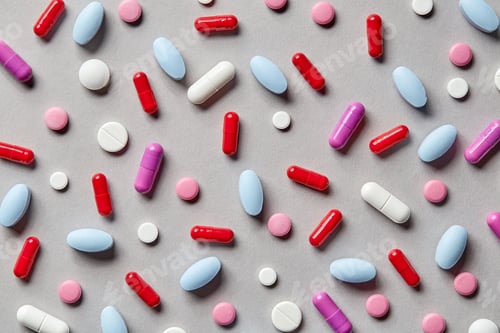 Preview: colorful pills on grey background