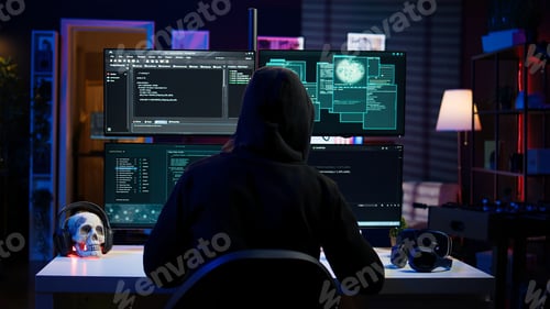 Preview: Malicious man hacking, stealing credit card numbers