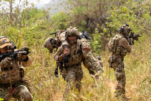 Preview: Soldier Carrying Injured Comrade During Tactical Combat Mission