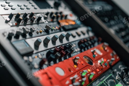 Preview: old displays of professional analog vu meters in a recording studio measuring and showing decibels