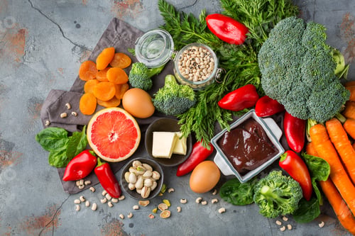 Preview: Assortment of diet food ingredients rich in vitamin a