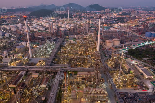 Preview: Aerial view of petrochemical oil refinery and sea in industrial engineering concept in Bangna