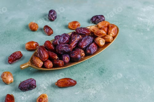 Preview: Various of dried dates or kurma.