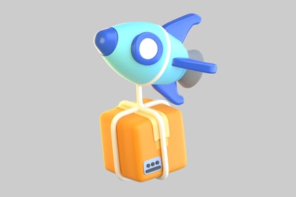 Preview: Cartoon rocket with package