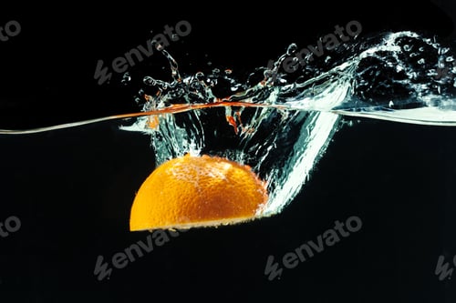 Preview: Orange falls into the water and making splashes