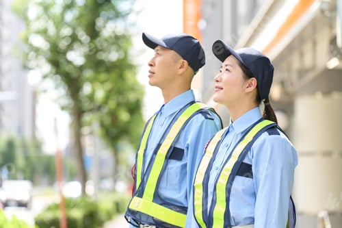 Preview: Asian men and women who work as security guards